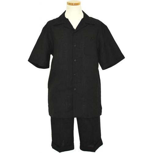 Successos 100% Linen Black 2 Pc Short Set Outfit SS1065